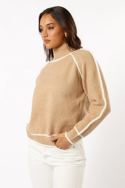 Rylee Contrast Hem Knit Sweater Camel