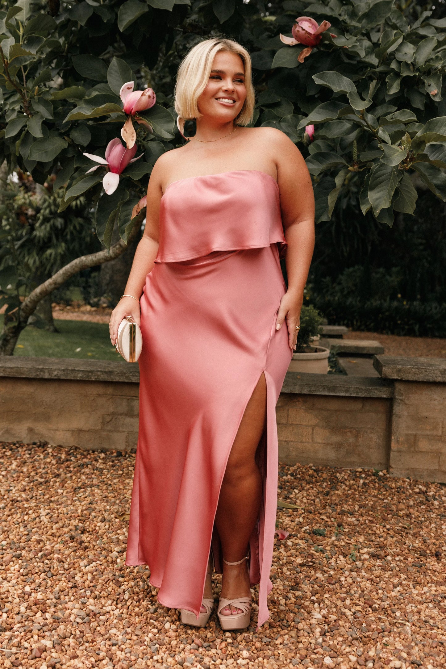 Vienna Strapless Midi Dress Dusty Rose