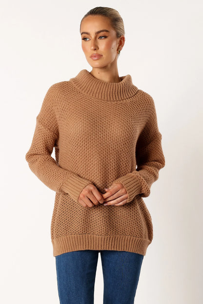 Rayne Turtleneck Knit Sweater Beige