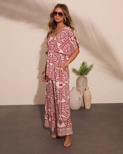 Carlea Abstract Print Waist Tie Jumpsuit