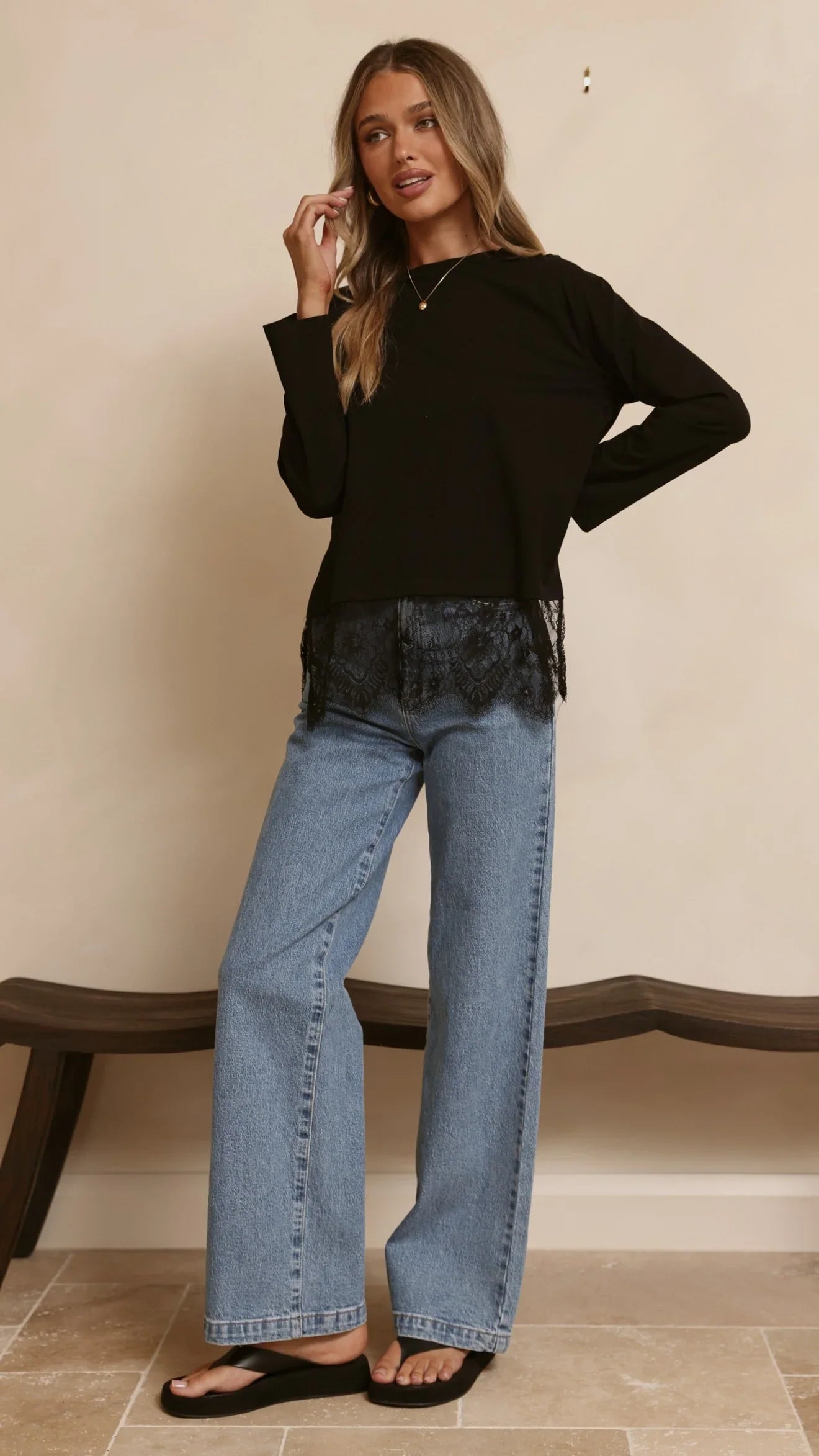 Alina Lace Trim Top Black