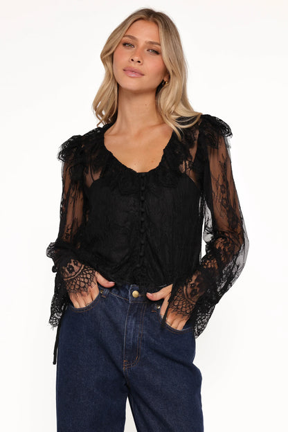 Yeva Lace Button Up Blouse Black