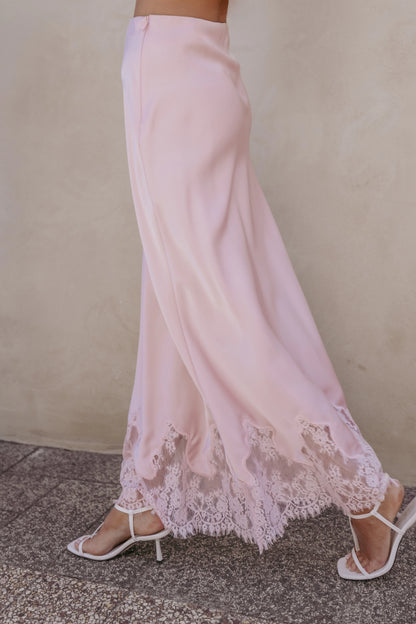 Alira Lace Trim Midi Skirt Pale Pink