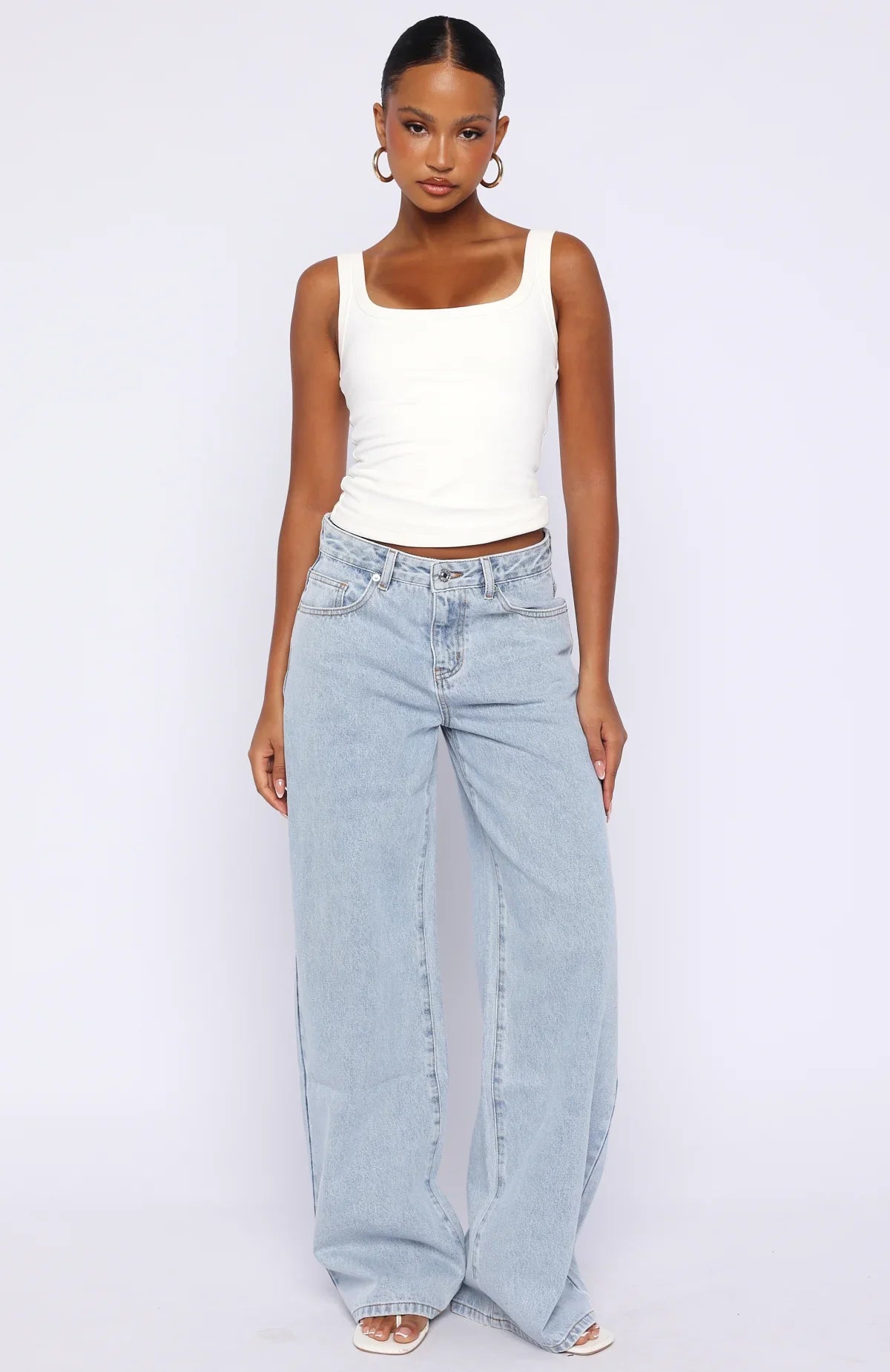 Just My Type Mid Rise Wide Leg Jeans Mid Blue