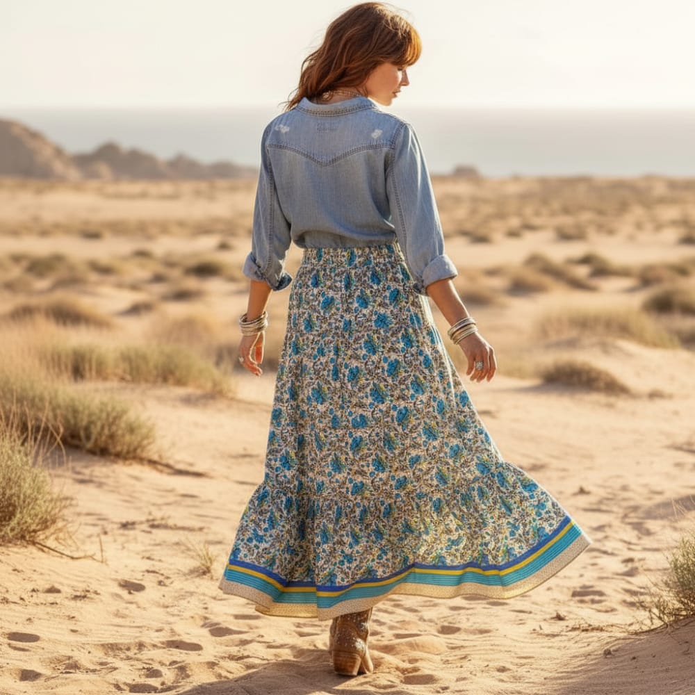 Vintage Floral High Low Maxi Skirt