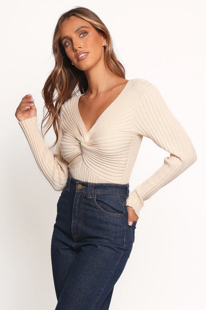 Demi Twist Detail Knit Top Cream