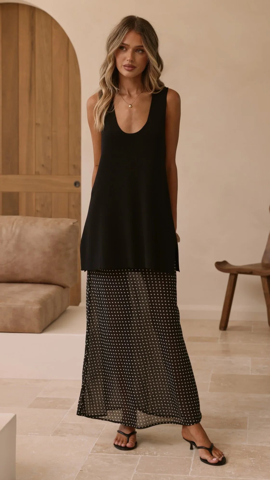 Onella Sheer Maxi Skirt Black White Spot