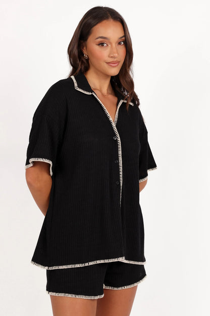 Essen Knit Shirt Set Black Cream