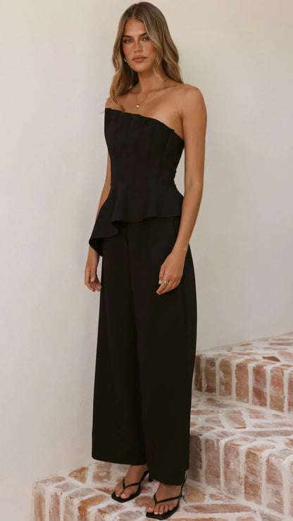 Javana Asymmetrical Top and Pants Set Black