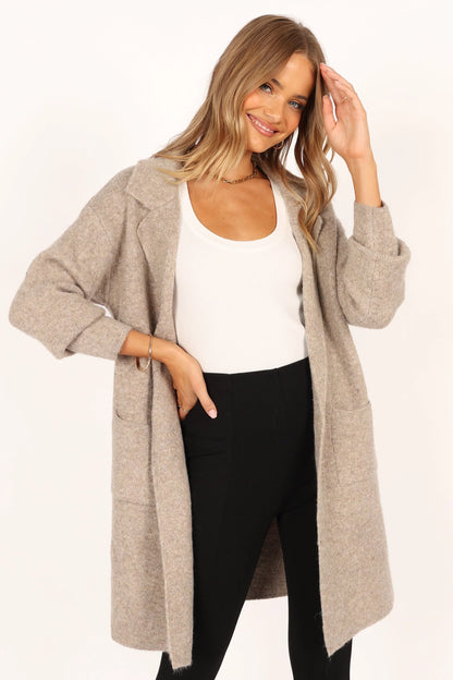 Skylar Open Front Coatigan Taupe