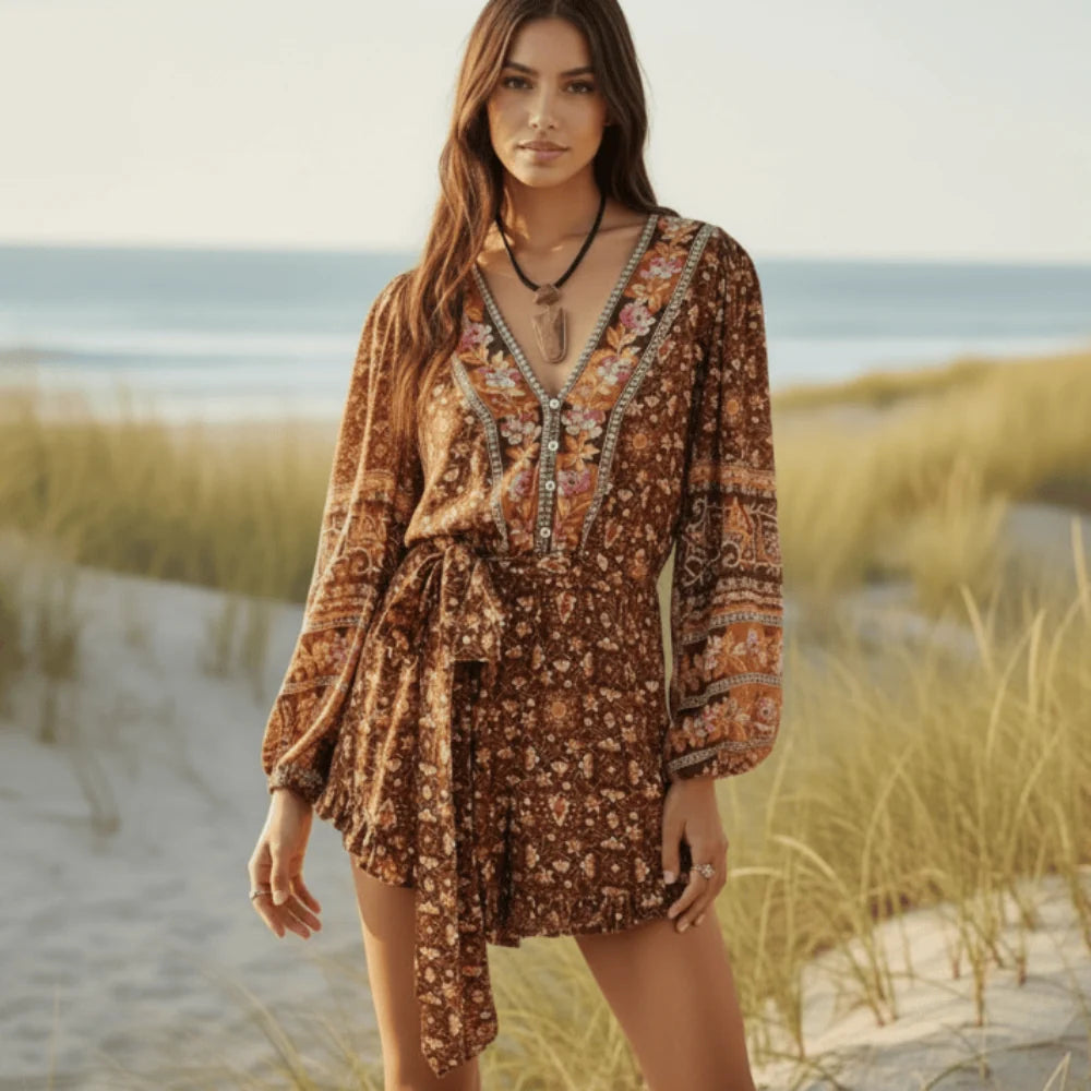 Boho Floral Mini Romper
