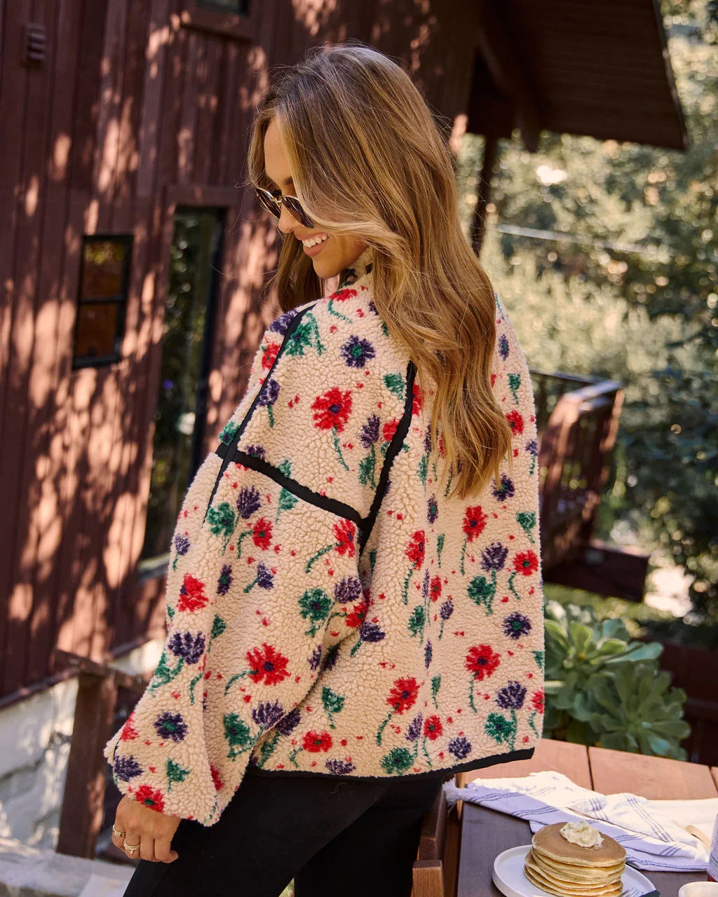 Pauleen Sherpa Floral Quarter Zip Sweatshirt