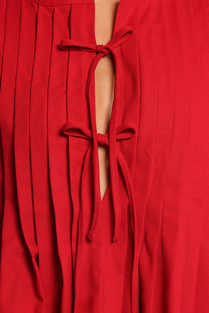 Delia Pleat Tie Top Red
