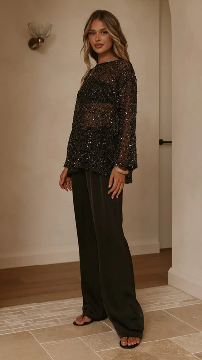 Zahni Sequins Long Sleeve Top Black