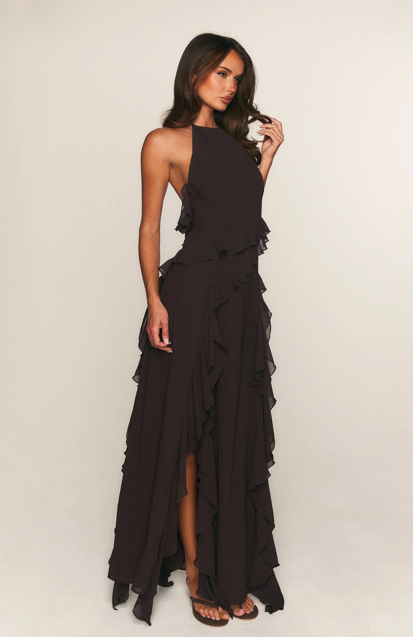 Control The Vibe Halter Maxi Dress Chocolate