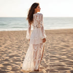 White Long Sleeve Lace Maxi Dress