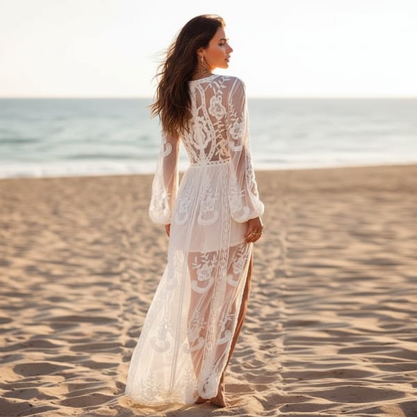 White Long Sleeve Lace Maxi Dress
