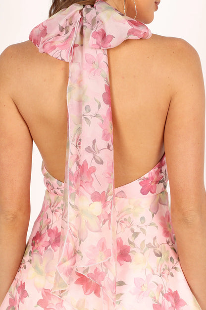 Gardenia Halter Mini Dress Pink Floral