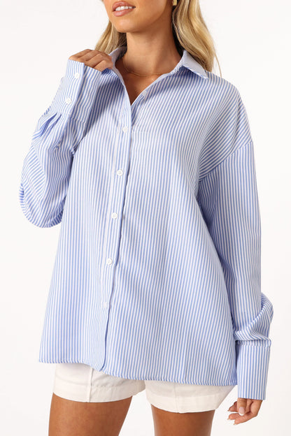 Murphy Button Up Long Sleeve Top Blue Stripe