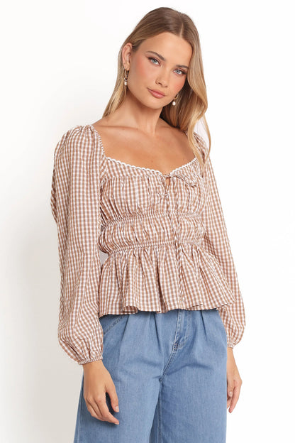 Saphia Top Brown Check