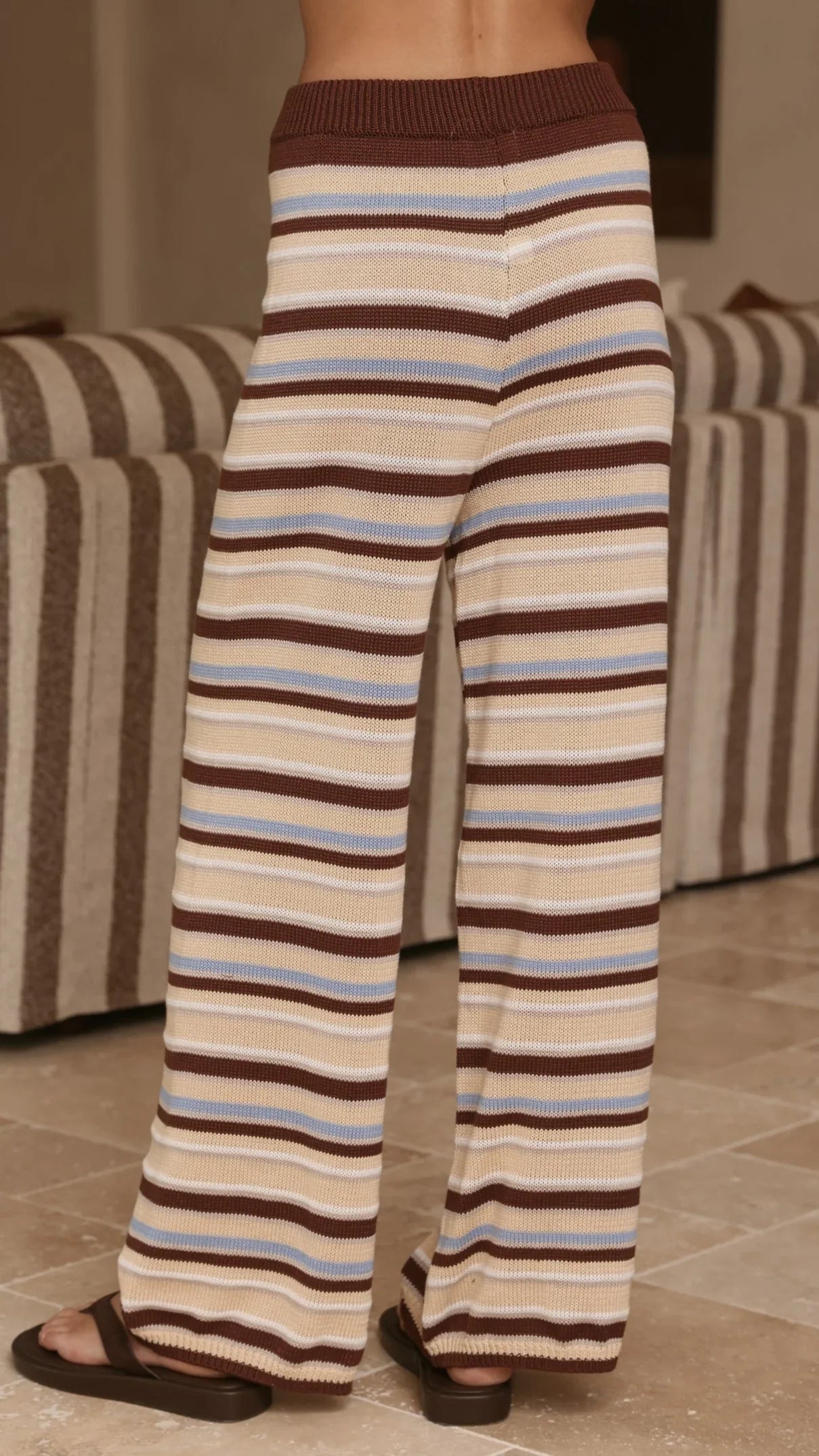 Florentine Knit Vest and Pants Set Beige Choc Blue Stripe