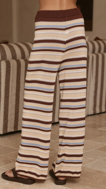 Florentine Knit Vest and Pants Set Beige Choc Blue Stripe