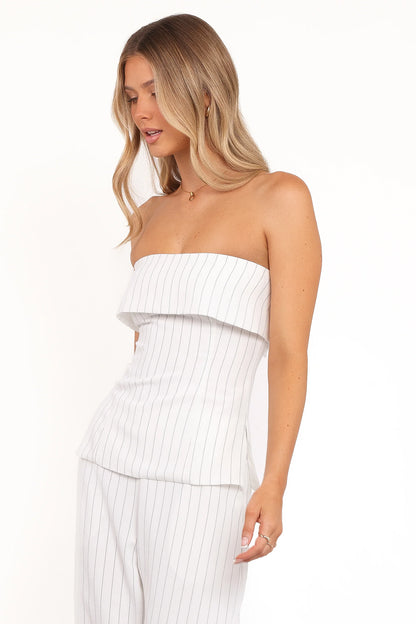 Blakely Strapless Top White Pinstripe