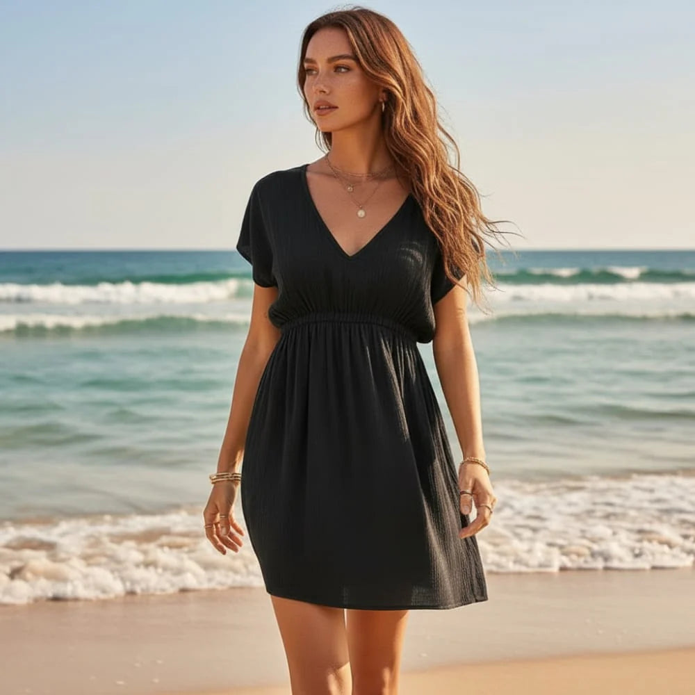 Black Beach Cover Up Mini Dress