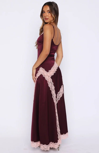 Powerful Pose Satin Maxi Dress Plum Baby Pink