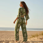 Boho Olive Kimono Wide Leg Pants Set