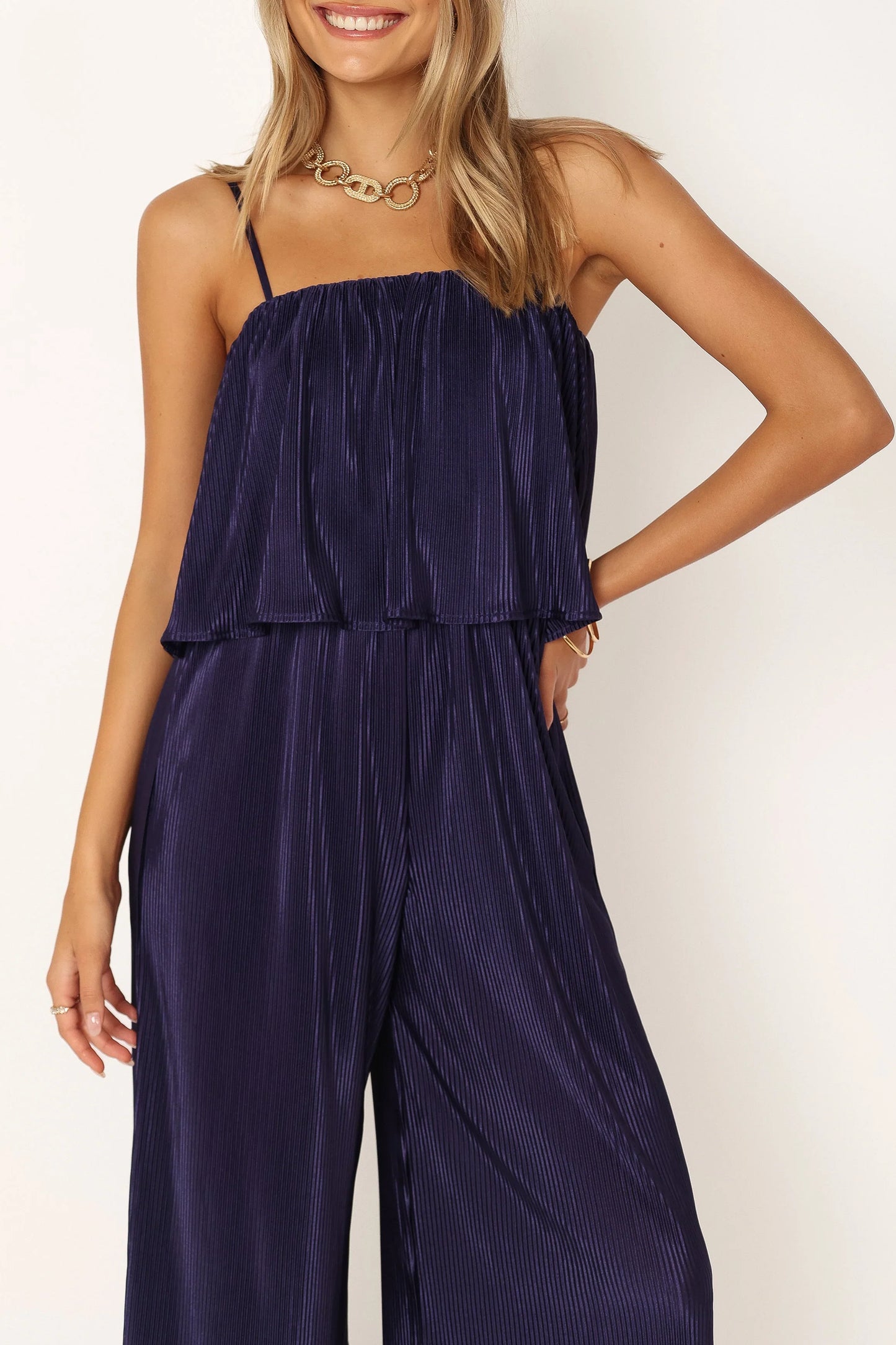 Jillian Plisse Jumpsuit Navy