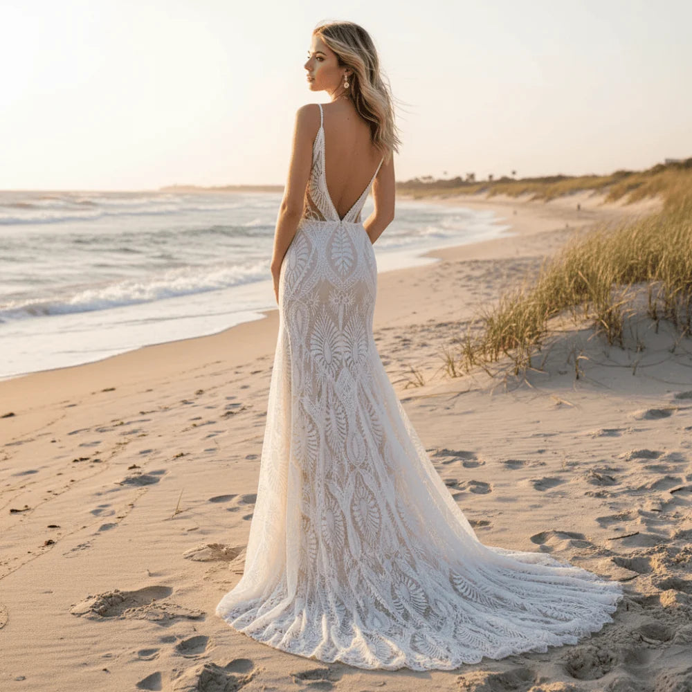 Boho Sweetheart Lace A Line Wedding Dress