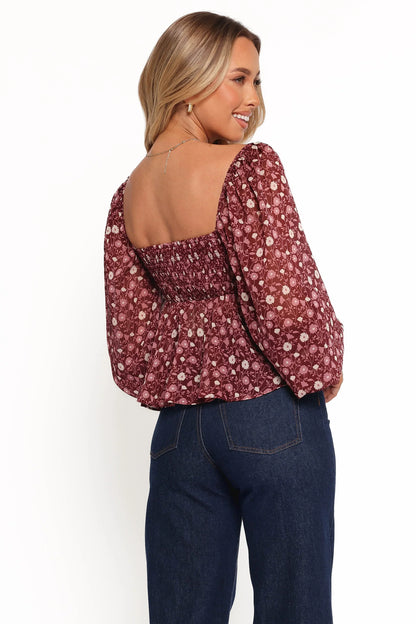 Darrie Long Sleeve Top Burgundy Multi