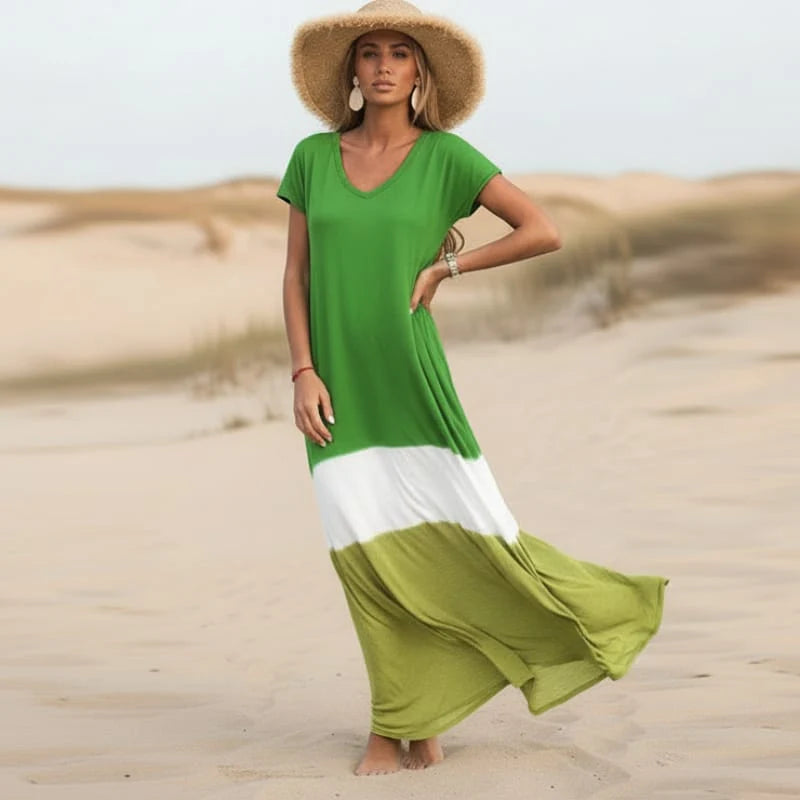Casual V Neck Short Sleeve Maxi Dress
