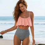 Ruffle Tankini High Waisted Bikini Set