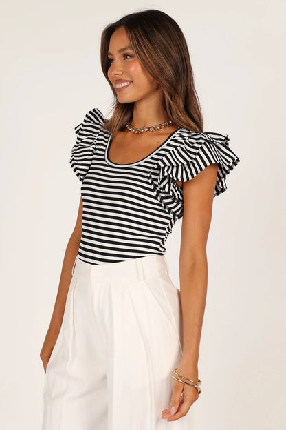 Martina Ribbed Top Black Stripe