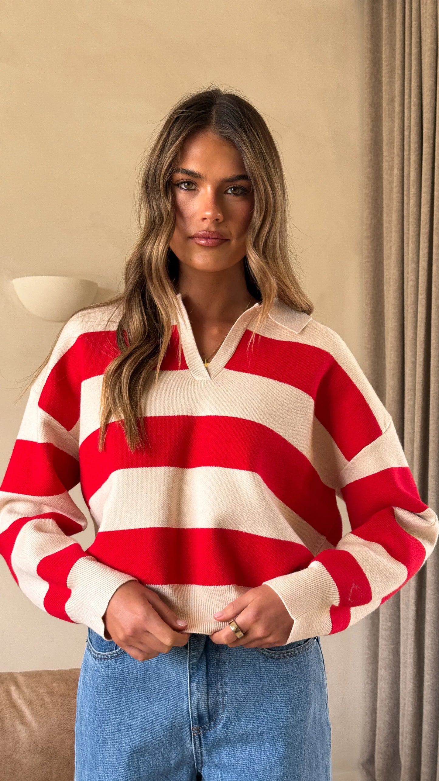 Kodi Sweater Red Beige Stripe