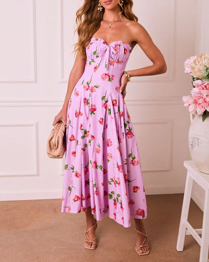 Petal Halo Strapless Floral Maxi Dress