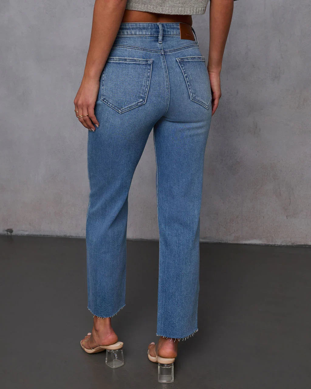 Mikal Super Stretch Frayed High Rise Cropped Jeans