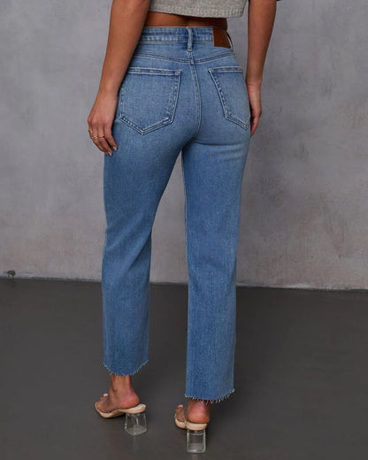 Mikal Super Stretch Frayed High Rise Cropped Jeans