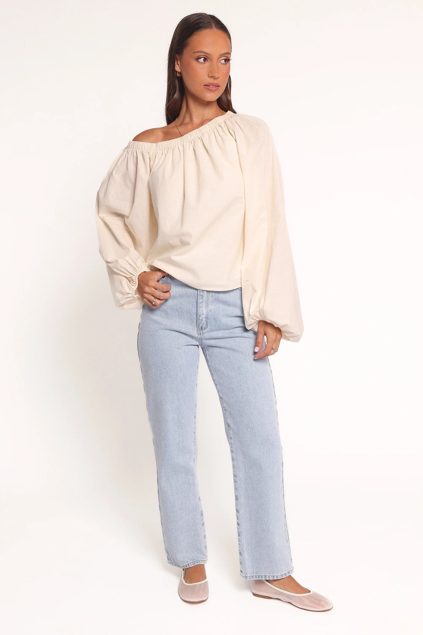 Zion Off Shoulder Long Sleeve Top Ivory