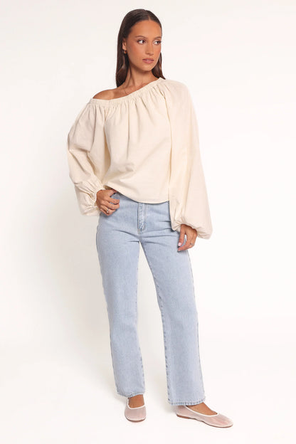 Zion Off Shoulder Long Sleeve Top Ivory