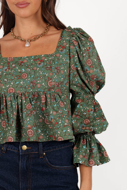 Kenny Top Green Paisley Floral