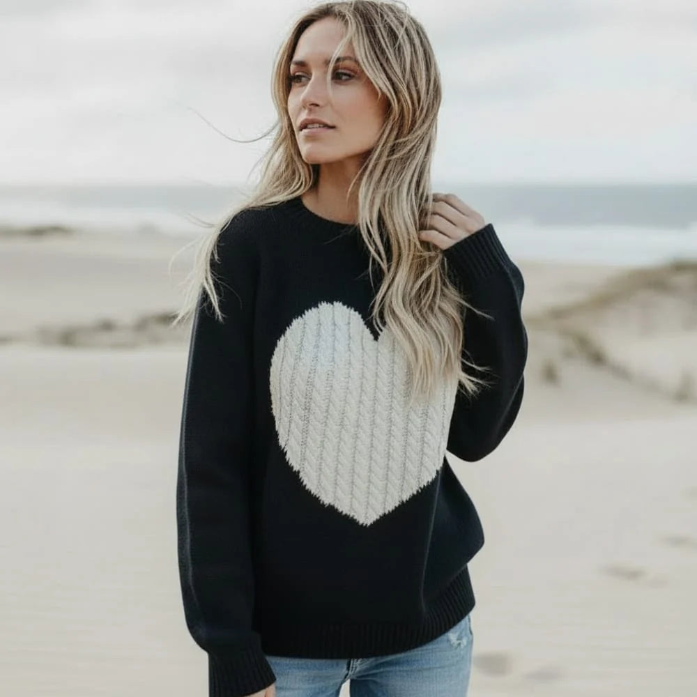 Heart Patchwork Knit Pullover Sweater