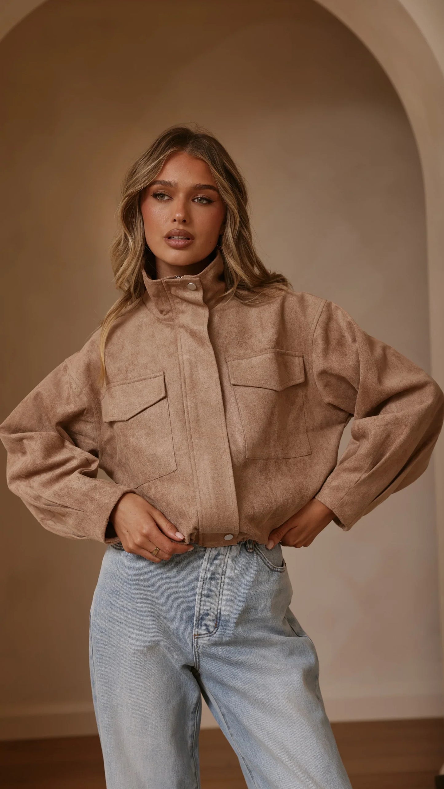 Josh Funnel Neck Jacket Beige