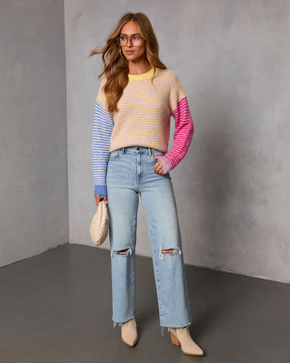Joy Pop Knit Striped Color Block Sweater