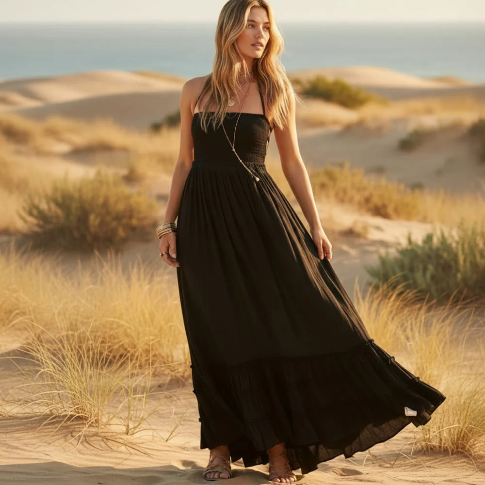Boho Open Back Halter Maxi Dress