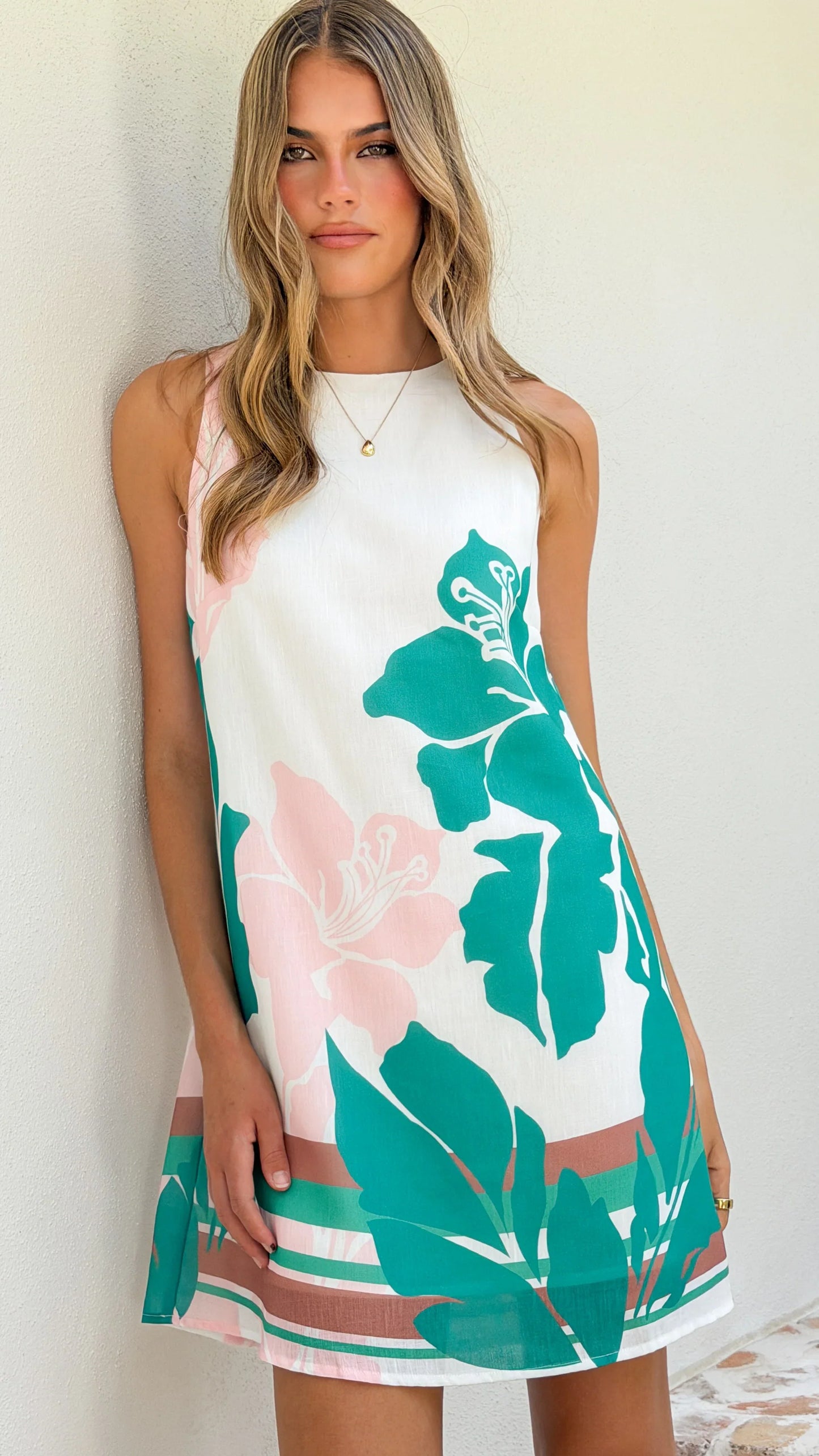 Xandria Mini Dress Pink Green Print