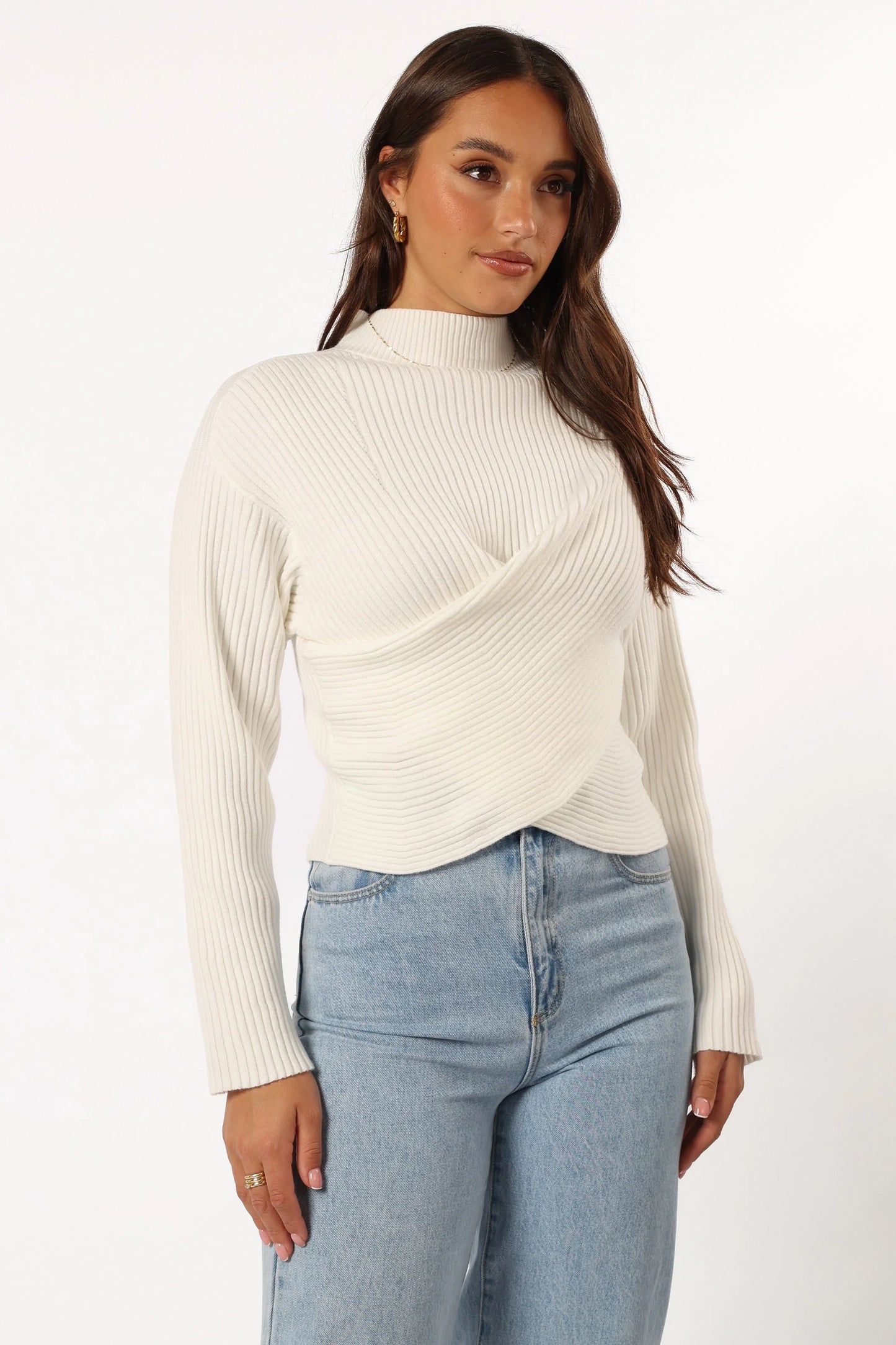 Tuilly Wrap Front Knit Sweater Cream