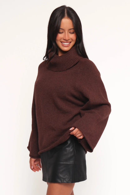 Bindy Cowlneck Knit Sweater Brown